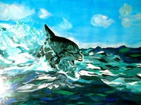 Original non disponible Dauphin "sauveteur de course" jaillissant de la mer, fendant les vagues pour arriver juste au bon moment , j'aime trop ces animaux ...aussi
